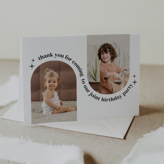 ダブルアーチ写真ジョイント誕生日招待状 サンキューカード