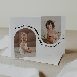 ダブルアーチ写真付き共同誕生日招待状 サンキューカード