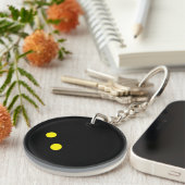 ダブルイエロードットスカッシュボールアクリルキーチェーン キーホルダー (正面右)