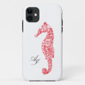 ダブルイニシャル赤い沿岸水色の海馬 Case-Mate iPhoneケース (裏面)