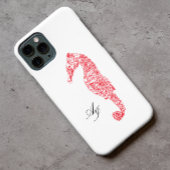 ダブルイニシャル赤い沿岸水色の海馬 Case-Mate iPhoneケース