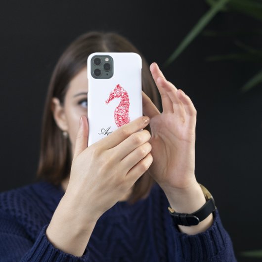 ダブルイニシャル赤い沿岸水色の海馬 Case-Mate iPhoneケース