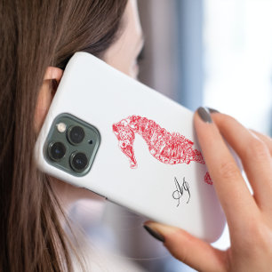 ダブルイニシャル赤い沿岸水色の海馬 iPhone 11 ケース