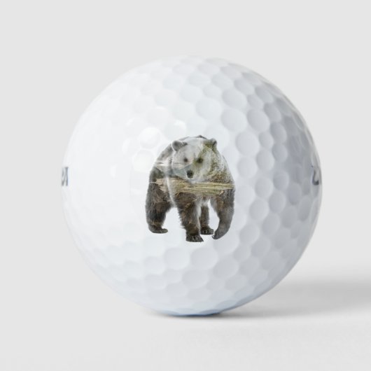 ダブルエクスポージャーのクマと森 ゴルフボール (正面)