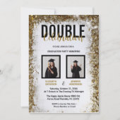 ダブルエレガントお祝い卒業パーティーの写真 招待状 (正面)