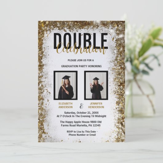 ダブルエレガントお祝い卒業パーティーの写真 招待状 (スタンド正面)