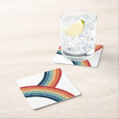 ダブルカラフルレトロスタイルレインボー装飾 スクエアペーパーコースター (インサイチュ)