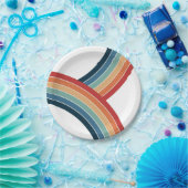 ダブルカラフルレトロスタイルレインボー装飾 ペーパープレート (パーティー)