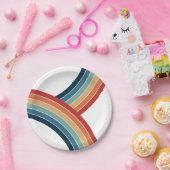 ダブルカラフルレトロスタイルレインボー装飾 ペーパープレート (パーティー)