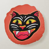 ダブルカラーヴィンテージキャットハロウィーンアートマンガ ラウンドクッション (裏面)