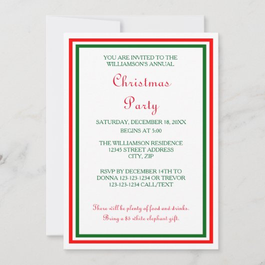 ダブルクリスマストリム–5x7クリスマスパーティー招待状 招待状 (正面)