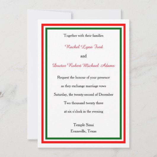 ダブルクリスマストリム–5x7結婚式招待状 招待状 (正面)