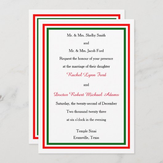 ダブルクリスマストリム - 5x7 ウェディング招待状 招待状 (正面/裏面)