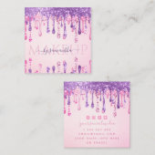 ダブルグリッターピンク&パープルスパークルドリップメイクアップ スクエア名刺 (正面/裏面)