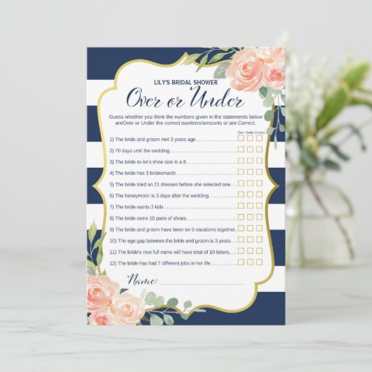 ダブルサイドネイビー金ゴールドブライダルシャワーゲームサイズ 招待状 (スタンド正面)