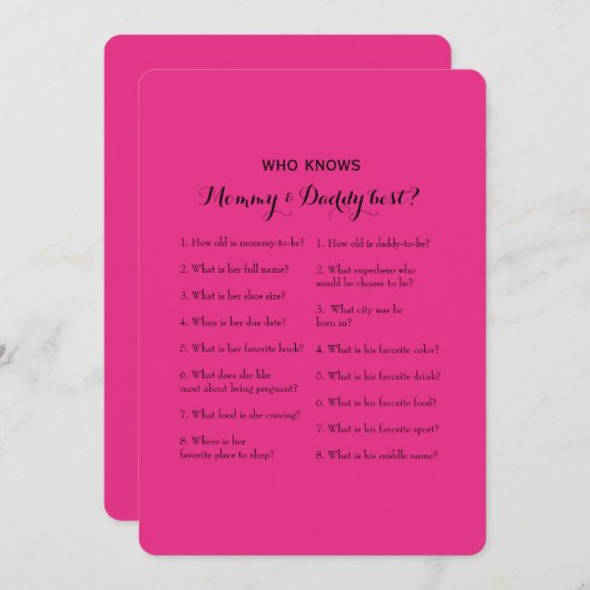 ダブルサイド赤ちゃんシャワーゲーム – アドバイス | 知っている人 招待状 (正面/裏面)