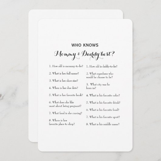 ダブルサイド2ベビーシャワーゲーム – アドバイス |ご存知の方 招待状 (正面/裏面)