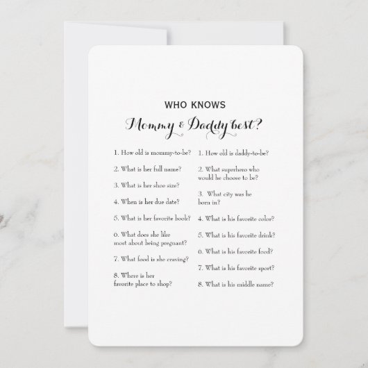 ダブルサイド2ベビーシャワーゲーム – アドバイス |ご存知の方 招待状 (正面)