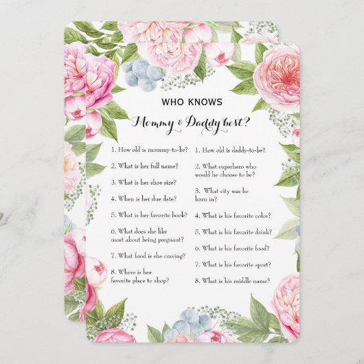 ダブルサイド2ベビーシャワーゲーム – アドバイス |ご存知の方 招待状 (正面/裏面)