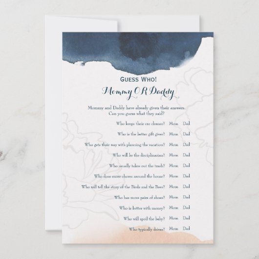 ダブルサイド – 赤ちゃんシャワーゲームの願い |誰を推測する 招待状 (正面)