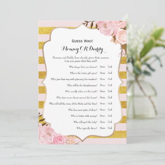 ダブルサイド – 赤ちゃんシャワーゲームの願い |誰を推測する 招待状 (スタンド正面)