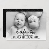 ダブルザおもしろいガールツインズ誕生のお知らせ 案内状 (正面/裏面)