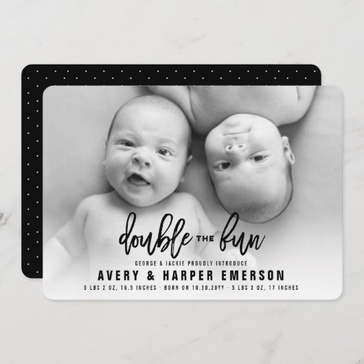 ダブルザおもしろいガールツインズ誕生のお知らせ 案内状 (正面/裏面)