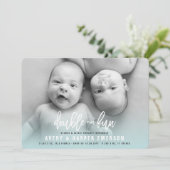 ダブルザおもしろい男の赤ちゃんツインズ誕生のお知らせ 案内状 (スタンド正面)