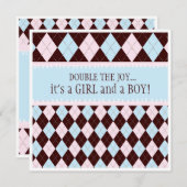 ダブルザジョイアーガイルボーイガールツインズベビーシャワー 招待状 (正面/裏面)