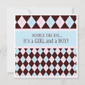 ダブルザジョイアーガイルボーイガールツインズベビーシャワー 招待状 (正面)