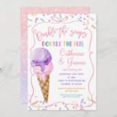 ダブルザスクオプスダブルおもしろい誕生日アイスクリーム 招待状 (正面/裏面)