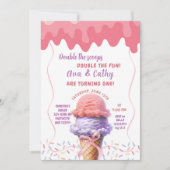 ダブルザスクープのアイスクリームツインズ誕生日 招待状 (正面)