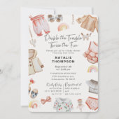 ダブルザトラブルガールツインズピンクの赤ちゃんシャワー 招待状 (正面)