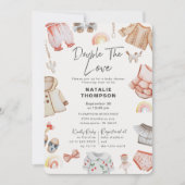 ダブルザラブガールツインズピンクの赤ちゃんシャワー 招待状 (正面)