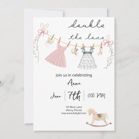 ダブルザラブツインズベビーシャワー招待状 招待状 (正面)
