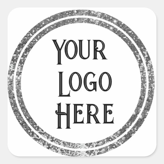 ダブルシルバーきらめくリングや輪のロゴ スクエアシール (正面)