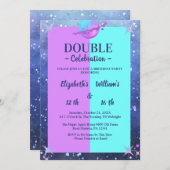 ダブルジョイントツイン宇宙誕生日ボーイガール 招待状 (正面/裏面)
