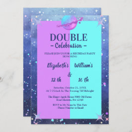 ダブルジョイントツイン宇宙誕生日ボーイガール 招待状
