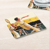 ダブルスのテニス試合 スクエアペーパーコースター (アングル)