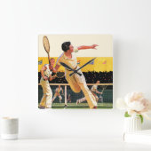 ダブルスのテニス試合 スクエア壁時計 (ホーム)