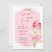 ダブルスクープのアイスクリーム双子ベビーシャワー 招待状 (正面)