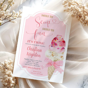 ダブルスクープのアイスクリーム双子ベビーシャワー 招待状