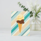 ダブルスコップアイスクリームコーンティール（緑がかった色）ストライプ ポストカード (スタンド正面)