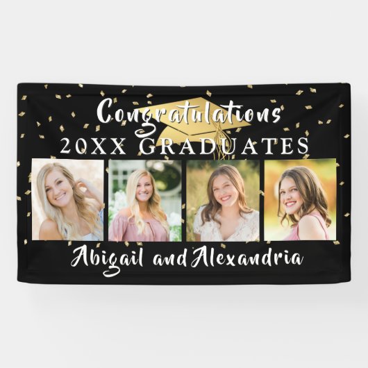 ダブルスタイリッシュ卒業式おめでとうグラード4写真 横断幕 (横)