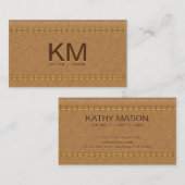 ダブルステッチのタンレザー | エンボスモノグラム 名刺 (正面/裏面)