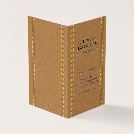 ダブルステッチのタンレザー 名刺