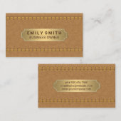 ダブルステッチのタンレザー |金ゴールド金属プレート 予約カード (正面/裏面)