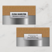 ダブルステッチのタンレザー |金属ブラシ 名刺 (正面/裏面)