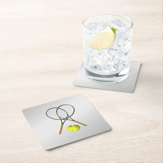 ダブルステニススポーツテーマシルバー スクエアペーパーコースター (インサイチュ)