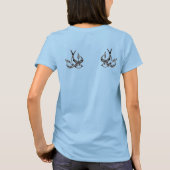 ダブルスパロー薄白ヴィンテージスタイル女性ティー Tシャツ (裏面)